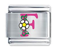 Colorev - PINK DAISY LETTER F - Compatible with all 9mm Italian Style Charm Bracelets