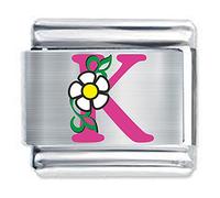 Colorev - PINK DAISY LETTER K - Compatible with all 9mm Italian Style Charm Bracelets