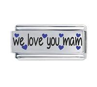 Colorev We Love You Mam with Blue Heart Superlink Colorev Italian Charm - Compatable with all 9mm Italian Style Charm Bracelets