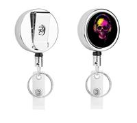 Colorfu Skull Music Metal Retractable Keychain with Key Rings Reel Badge Holder Clips for Conferences Office