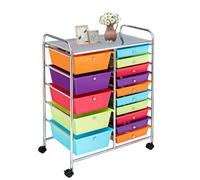 Colorful 15-Drawer Rolling Storage Cart with Wheels Mobile for Arts & Crafts Office School & Home - Utility Tool & Paper for Kids