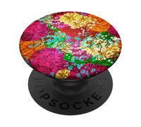 colorful 1950s floral print pattern 1960s garden mid century PopSockets Adhesive PopGrip