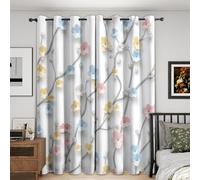 Colorful 3D Floral Blackout Curtains, 42x54, Modern Flower Branch Curtains for Bedroom Livingroom, Thermal Eyelet Curtains & Drapes 54 Drop, Window Treatments, 2 Panels M&1041