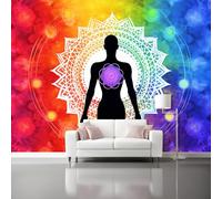 Colorful 3D Mural Wallpaper Children's Room, Abstract Mandala Colorful Chakra Non-Woven Photo Wallpaper Bedroom Wall Decoration - 350 x 256 cm Wall Murals for Living Room Home Interiors