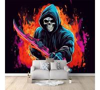 Colorful 3D Mural Wallpaper Children's Room, Watercolor Graffiti Death's Scythe Non-Woven Photo Wallpaper Bedroom Wall Decoration - 400 x 280 cm Wall Murals for Living Room Home Interiors