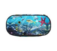 Colorful 3d Nature Scenic Of Sea Underwater Of Tropical Fishes Double Zipper Pencil Case Makeup Bag,Large Capacity Crush-Resistant Polyester Organizer For School Office Travel (Full Print Design)