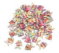 Colorful 50Pcs/set 2 Holes Cute Fish Pattern Buttons 28mm Wood by Phoenix B2C UK