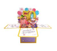 Colorful 50th Birthday Pop Up Card for Her, Happy 50 Years Old Birthday 3D Card with Envelope and Note, Unique 50th Birthday Gift Idea for Women