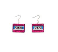 Colorful 70S80s Neon Cassette Tape Dangle Earrings for Women Acrylic Retro Cassette Tape Earrings Disco 90s Outfits Punk Music Party Jewelry Accessories, Acrylic, No Gemstone