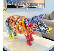 Colorful 8.54 x 4.8 Inch Pig Statue, Cute Resin Pig Figurine for Desk & Shelf Decor, Home & Office Decoration, Tabletop Ornament for Living Room & Bedroom (B, One Size)