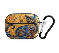Colorful Abstract Cat Airpod Pro Case AirPods 2 Case for Women Hard Shell Protective Cover with Carabiner Keychain Compatible with AirPods Case 2nd 1st Generation, Front LED Visible Black