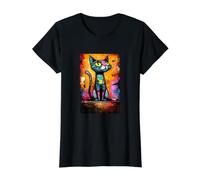 Colorful Abstract Cat Art Graphic Design Value Graphic T-Shirt, Women, Black, M