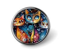 Colorful Abstract Cat Lapel Pin Brooches Round Fashion Brooch Pin Cute Button Badges Alloy Button Pins Enamel Pins Metal Pinback for Hat Shirt Clothing Bags