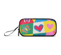 Colorful Abstract Checkered Butterfly Nylon Pencil Cases for College Students Large Capacity Pencil Cases for School Stationery Bag for Elementary Kids