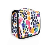 Colorful Abstract Dots Pattern travel makeup organizer with hanging hook Waterproof skincare bag with Compartments & Handle