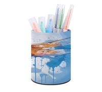Colorful Abstract Dragonfly Pen Holder Cute Leather Pencil Holder for Desk Stylish Multifunctional Pencil Cup Round Desktop Organizer Pen Organizer Pen Cup Makeup Brush Holder for Home Office