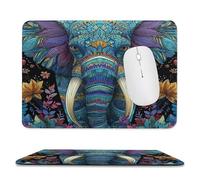 Colorful Abstract Elephant Stitched Edge Mouse Pad,Vintage Beautiful Boho Indian Mandala Animal Plant Leaves Flower Soft Mousepad with Non-Slip for Office,Home 11.8"x9.8"