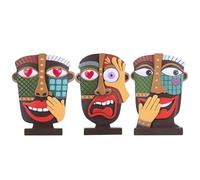 Colorful Abstract Face Sculpture Set of 3 - Modern Cubist Resin Statues for Home Decor, Picasso-Style Artistic Figurines for Shelf, Desk, Bookshelf, Living Room Accents - Unique Gift for Art Lovers