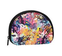 Colorful Abstract Flowers Coin Purse Personalized Coin Bag for Women Men Change Purse Small Wallets with Zipper Mini Shell Coin Pouch Outdoor Shopping Change Storage Bag Handbags Gifts