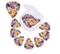 Colorful Abstract Flowers Guitar Picks 12 Pack 3 Different Thickness Celluloid Guitar Plectrums with Guitar Pick Storage Box Personalized Guitar Pick for Acoustic Guitar Picks