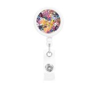 Colorful Abstract Flowers Retractable Badge Reel Heavy Duty Badge Holder with Belt Clip Retractable Lanyards ID Card Holder with Keychain Name Badge Clips for Office Nurse Employee