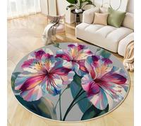 Colorful Abstract Flowers Round Rug 120 Cm Indoor Circle Soft Rug Washable Graffiti Art Style Print Non Slip Carpet For Bedroom Entryway Living Room Dining Room Office Decor Mixed Colors