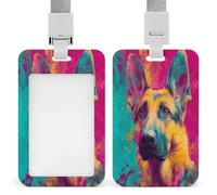 Colorful Abstract German Shepherd Dog ID Badge Holder Retractable Clip Card Holder Card Protector Name Badge Name Tag for Work Office Doctor Nurse