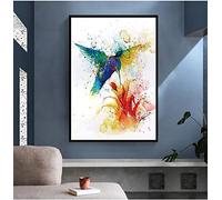 Colorful Abstract Hummingbird Picking Nectar Canvas Wall Art Painting Watercolor Prints Home Decor Pictures Living Room 30x40cm Frameless