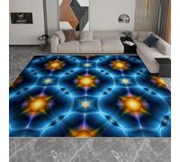 Colorful Abstract Living Room Rug, 60 x 90 cm Washable Area Rugs for Bedroom, Non Slip for Kitchen Bedroom Dining Room Home Office, Soft Low Pile Neon Geometric Hexagons Printed Carpet