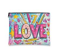 Colorful Abstract Love Makeup Bag, Artistic Heart Pattern Cosmetic Pouch for Women, Portable Zipper Travel Organizer, Perfect for Valentine'S Day, Blue, 7x9 Inch, Love
