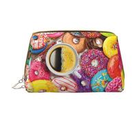Colorful Abstract Print Leather Makeup Bag Small Travel Cosmetic Bag For Women,Cosmetic Organizer Makeup Pouch For Purse, Coffee and Donuts, One Size