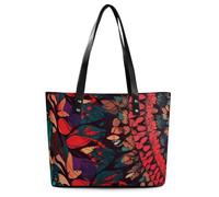 Colorful Abstract Red Flowers Leather Tote Bag for Women Work Shoulder Purses with Zipper Waterproof Large Computer Shoulder Bag Fashion Ladies Shoulder Handbag Reusable Shopping Bags