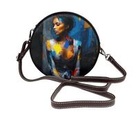 Colorful Abstract Woman Women Round Crossbody Bags Leather Sling Bag Purse
