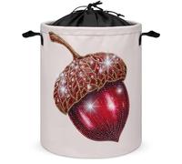 Colorful Acorn Red Laundry Basket Laundry Hamper Round Collapsible Drawstring Clothes Hamper for Bedroom Bathroom