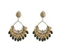Colorful Acrylic Beaded Flower Tassel Big Statement Dangle Drop Earrings for Women Gold Plated Boho Vintage Indian Lightweight Dangling Teardrop Stud Hypoallergenic Fashion Trendy Jewelry, L, Metal