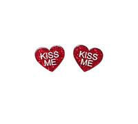 Colorful Acrylic Glitter Heart Stud Earrings for Women Love Heart XOXO Kiss Shimmer Earrings for Valentine's Day, Acrylic, No Gemstone