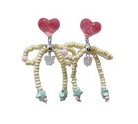 Colorful Acrylic Heart Cloud Earrings Beautiful Ear Studs With Beaded Bowknot Pendant Dainty Drop Charm Stylish Cloud Adornment