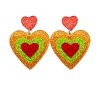 Colorful Acrylic Neon Glitter Heart Dangle Earrings for Women Love Heart Shimmer Earrings for Valentine's Day, Acrylic, No Gemstone