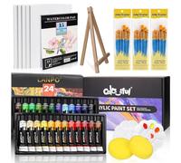 Colorful Acrylic Painting Kit - Paint Supplies Set with 24 Colors, 30 Brushes, 5 Canvases, 1 Pad, 2 Palette, 2 Sponge & 1 Wood Easel - Art Acrylic Paint Set for Beginners, Kids, Adults