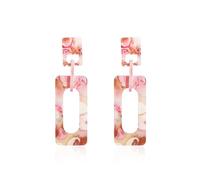 Colorful Acrylic Rectangle Geometry Dangle Drop Earrings Boho Double Squares Earrings Irregular Pattern for Women Jewelry Gift, Zinc, No Gemstone