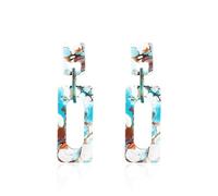 Colorful Acrylic Rectangle Geometry Dangle Drop Earrings Boho Double Squares Earrings Irregular Pattern for Women Jewelry Gift, Zinc, No Gemstone