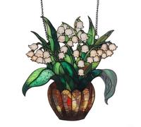 Colorful Acrylic Window Hanging Decor Metal Chain With Suction Cup Hook Hand Painted Flower Ornament For Home Garden Indoor And Outdoor Wall Decoration(A)