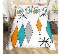 Colorful Aesthetic Bedding Sets Double Geometry Diomand Comforter Cover, Retro Atomic Bed Set Modern Mid Century Duvet Cover, Bohemian Minimalist Quilt Cover Breathable 3Pcs (Zipper Closure)