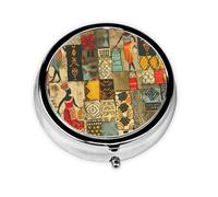 Colorful African Women Small Pill Box 3 Compartment Portable Pill Box for Purse Pocket Egyptian Ethnic Mini Medicine Organiser for Daily Vitamin Fish Oil Storage