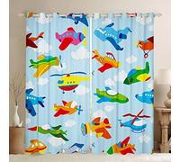 Colorful Airplane Curtain Teens Adult Women,Cartoon Airplane Curtains for Bedroom,Aircraft Draperies for Living Room,Blue Starry Sky Window Treatment Curtains Set of 2 Panels,46Wx72L