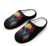 Colorful Aliens Head Cotton Men's Slip-on Slippers 9-10（42-43）
