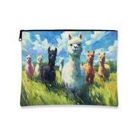 Colorful Alpaca Cosmetic Travel Bag, Vibrant Pastoral Oil Painting Makeup Zipper Pouch for Women, Portable Small Canvas Case, Spring Gift Skincare Toiletry Bag Organizer, White, 7x9 Inch, Alpaca