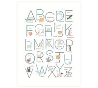 Colorful Alphabet Poster for Kids - Educational Nursery Decor with Animal Illustrations - Homeschool Essentials for Parents - Artistic Playroom Decor for Toddler or Baby Room Wall Art, (White- 17x24")