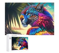 Colorful Amazonian Jaguar with Feathers Puzzle for Adults, 1000 PCS, Illustrated Jigsaw Edition, An Engaging Indoor Activity for Quiet Evenings