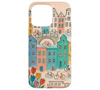 Colorful Amsterdam Cityscape Drawing with Bikes and Canal Ho Case for iPhone 15 Pro Max